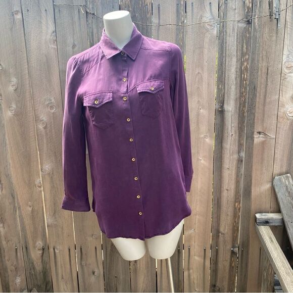 TRUE RELIGION purple silk button down size XS - Picture 1 of 12
